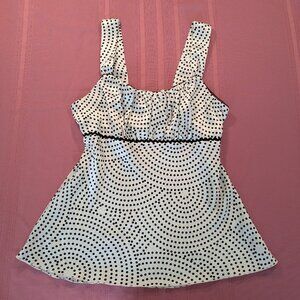 IZ BYER CALIFORNIA Black & White Dots Satin Baby Doll Top*